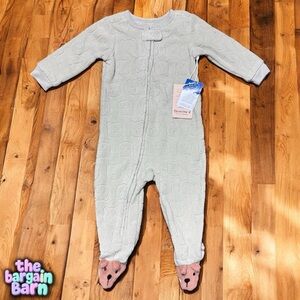Bearpaw NWT Green Fleece Bear Footed Zip-Up Sleeper Pajamas (12M)
